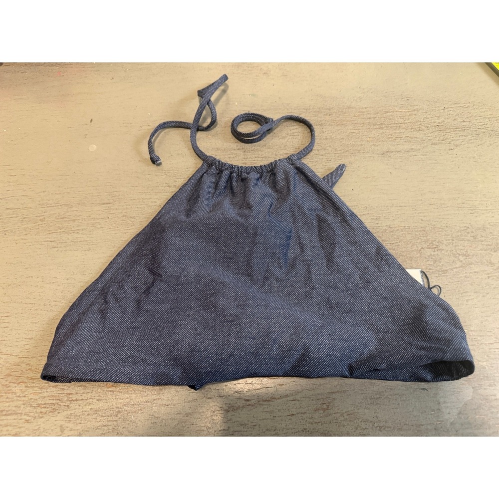 L Space Blue Denim Look Halter Bikini Top Large RN 130061 Made in USA NWOT